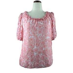 Jpr Studio Ruffled Floral-Print Blouse Pink Size Small NWT